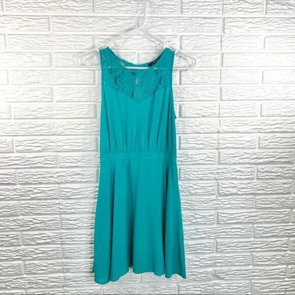 Forever 21 Teal Fit & Flare Dress with Lace Accent Size Small - Picture 1 of 5